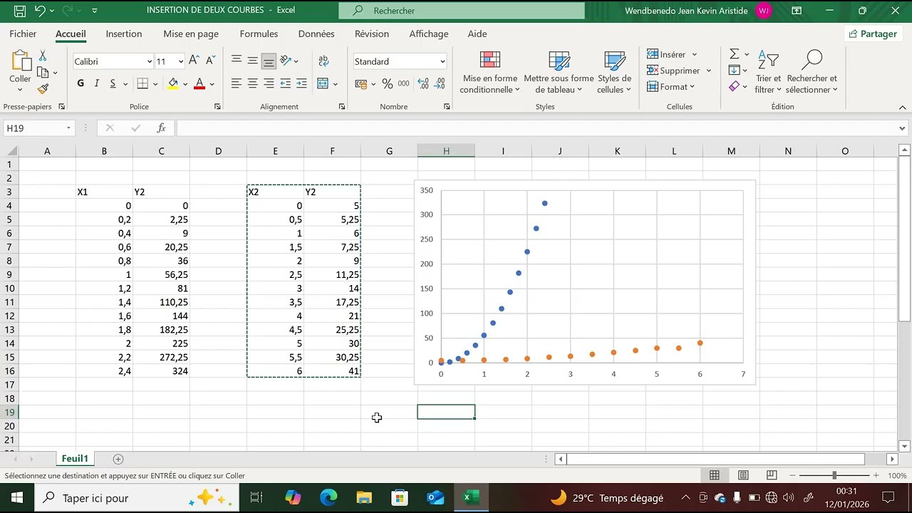 INSERTION DE DEUX COURBES AVEC EXCEL EN 1MIN