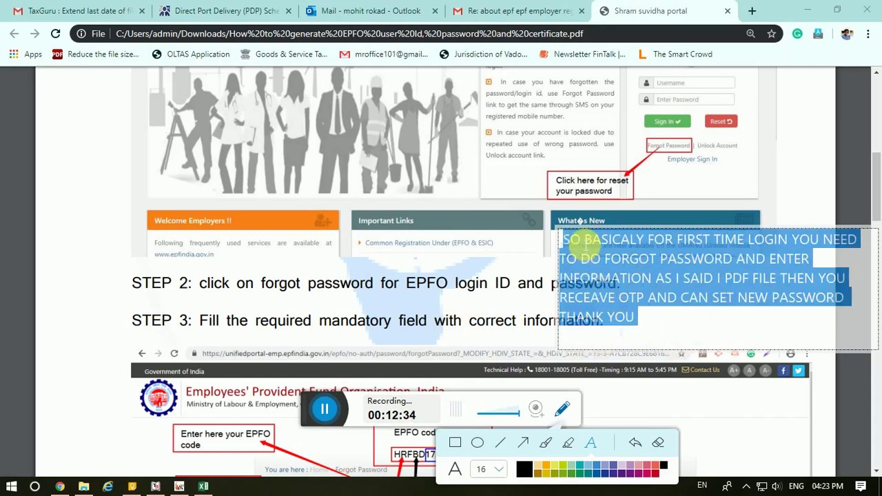 FIRST TIME LOGIN FOR EMPLOYER OR ESTABLISHMENT ON EPFO WEBSITE