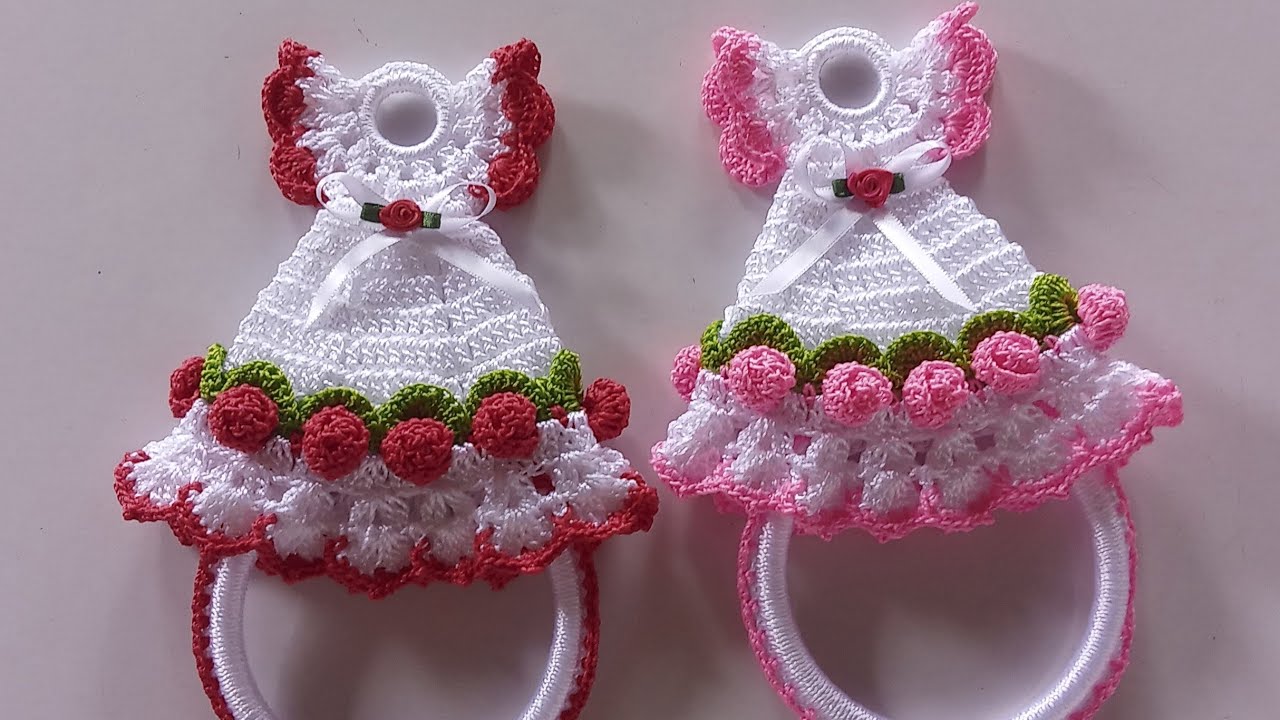 PORTA PANO DE PRATO EM CROCHÊ VESTIDINHO- PASSO A PASSO| Valdenete crochê artes e reciclagem