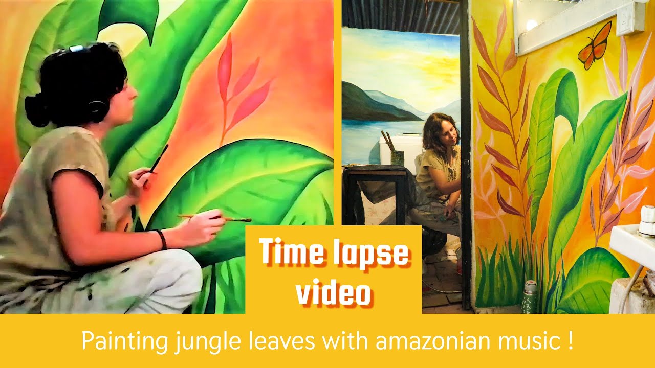 JUNGLE PAINTING TIMELAPSE - Deep Forest Music || Acrylic Mural || Butterfly Sunrise
