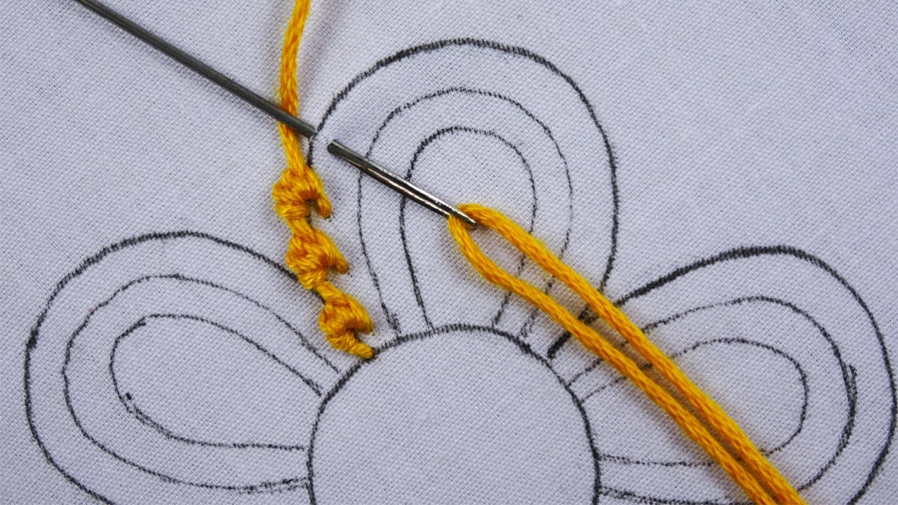 New Hand Embroidery amazing Chain Button Hole stitch puffy centre easy following colourful design