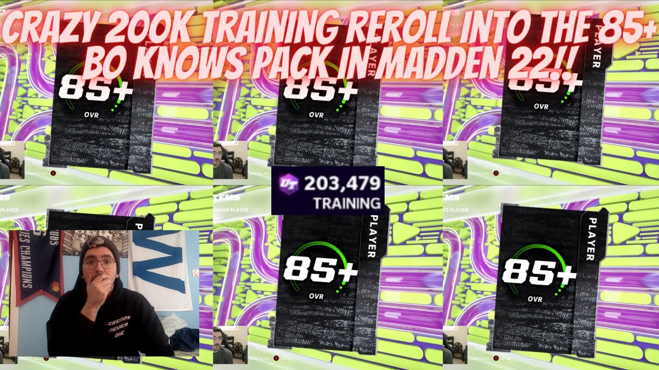 CRAZY 200K TRAINING REROLL INTO THE 85+ BO KNOWS PACK IN MADDEN 22!! SO MANY 94S PULLED AND PROFIT!!