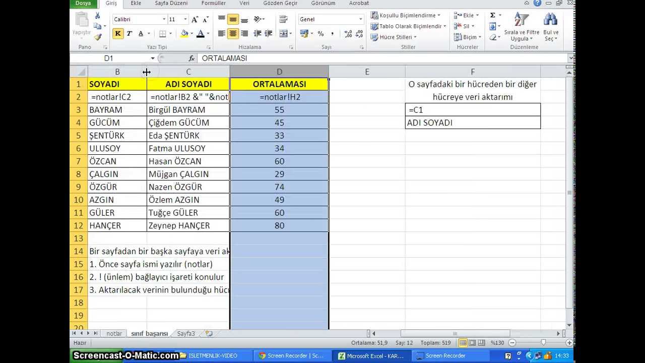 013 - Excel 2010 Satır Sütun Gizleme Gösterme
