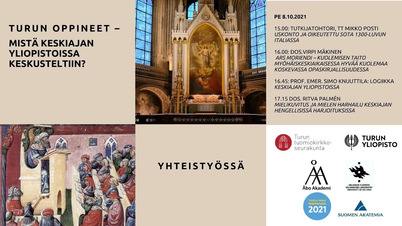 Turun oppineet — elämää keskiajan yliopistossa -seminaari, perjantain 8.10. luennot