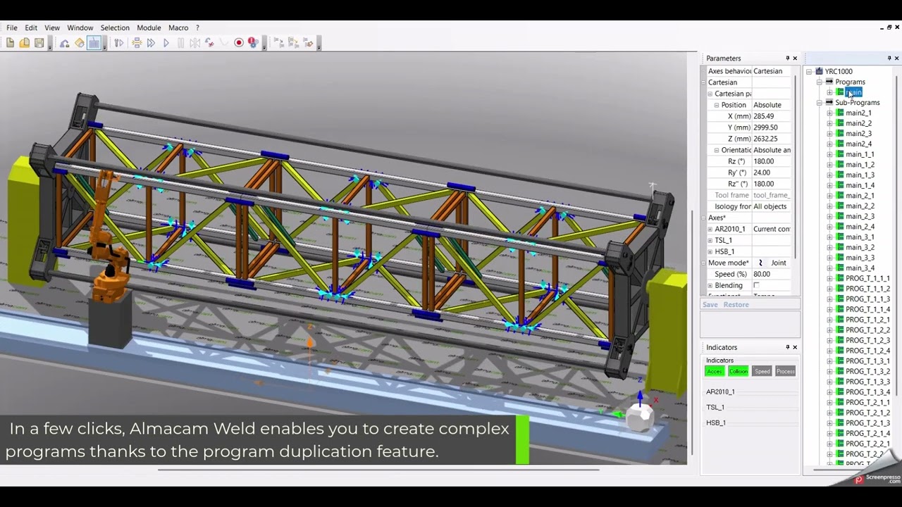 Almacam Weld : Automatic program duplication  using OLP software