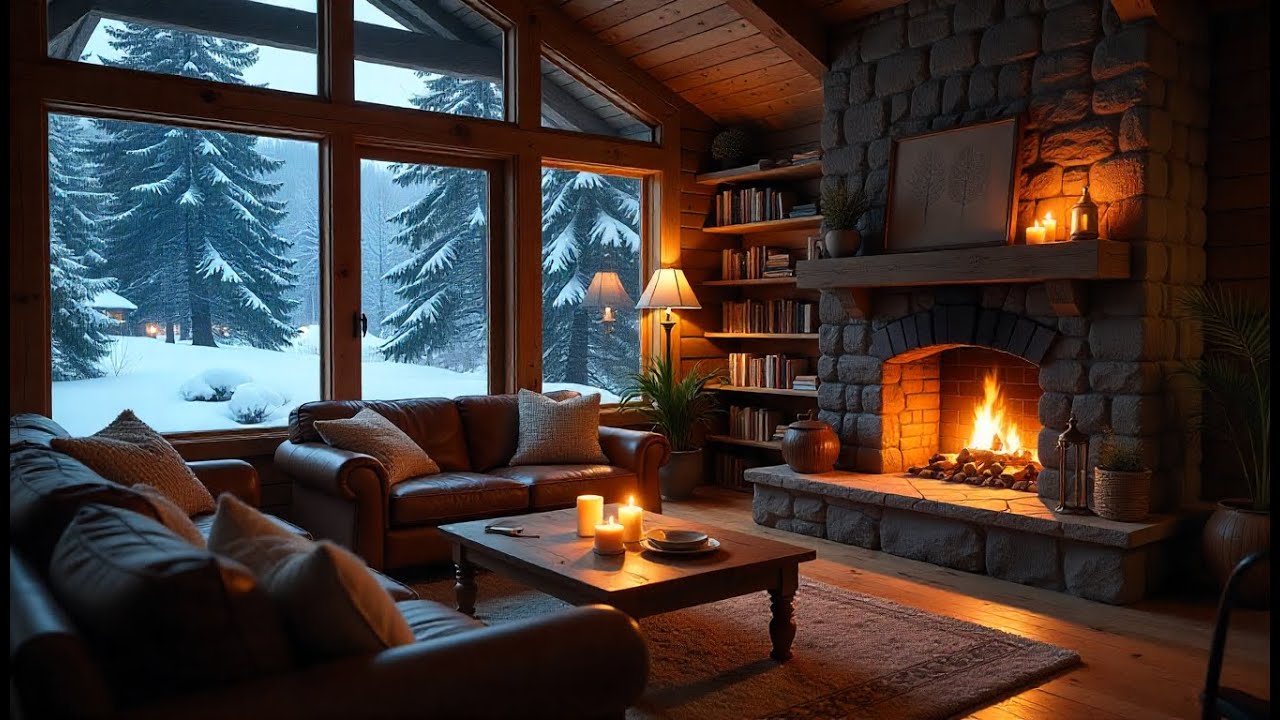 Cozy Winter Coffee Shop Ambience with Warm Jazz Music & Crackling Fireplace to Relaxing, Work 02