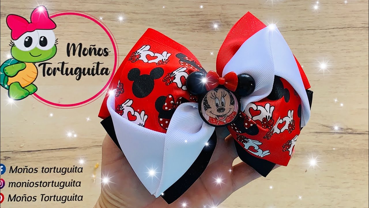 Como hacer moño de Minie Mouse  con liston de 7.5 cm