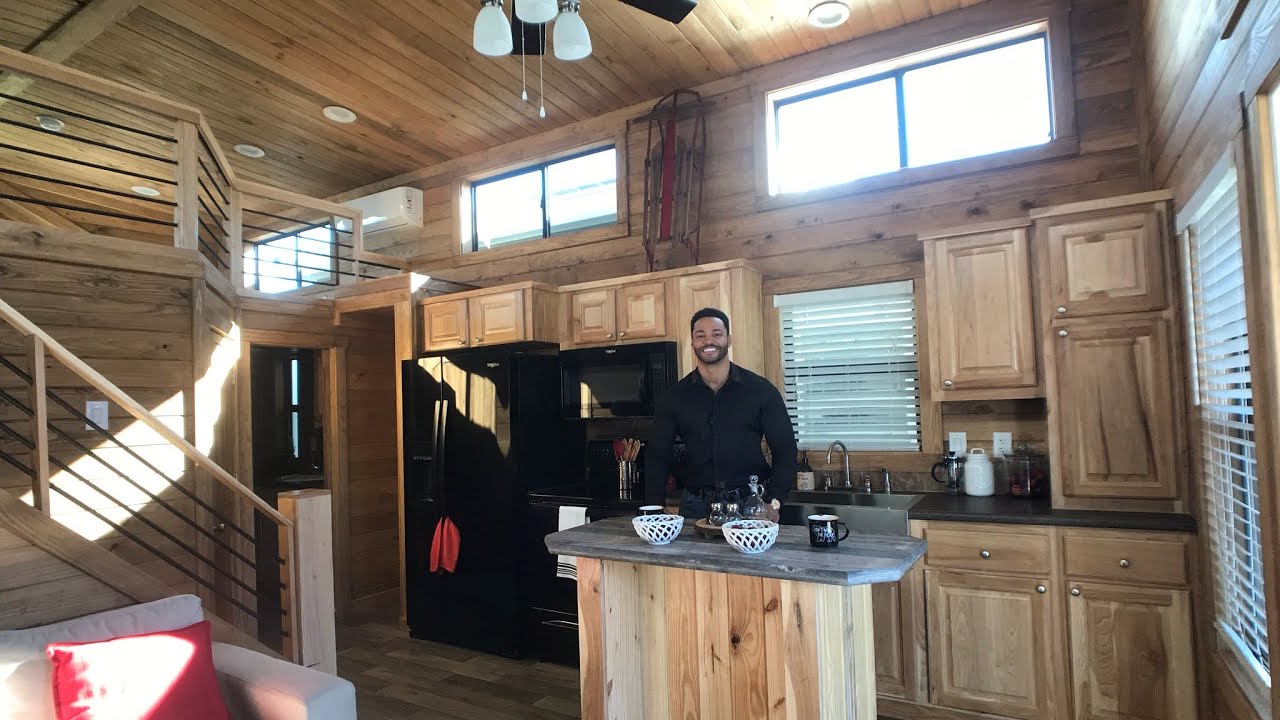WOOD CABIN tiny home with Red Door and Roof