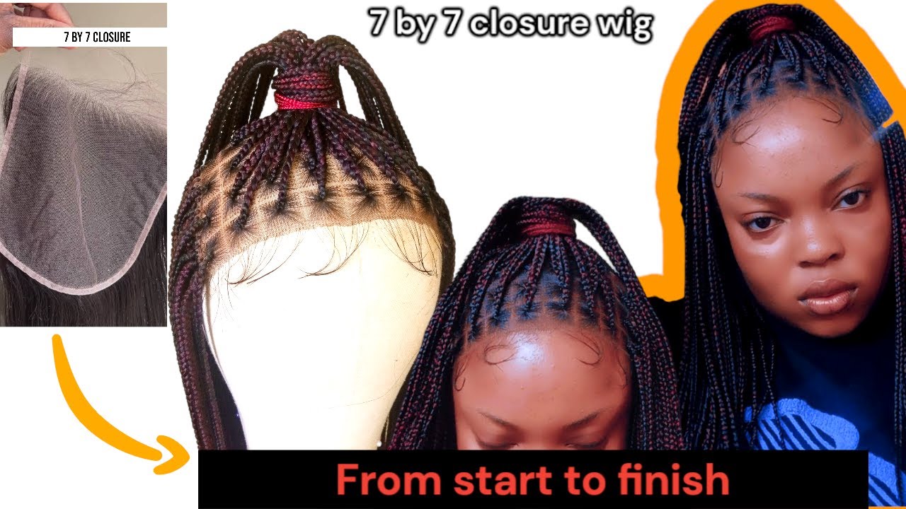 DIY Knotless braided wig on a7by7 closure: How to make a knotless braids wig using a closure #viral