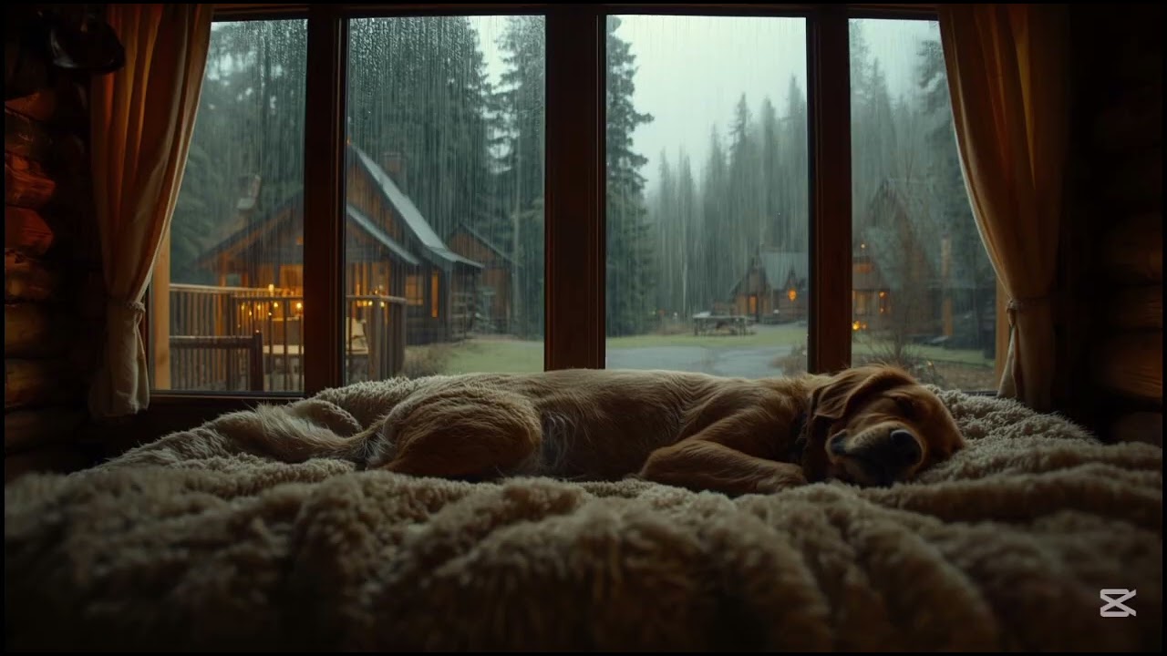 Cozy Wooden Cottage Dog Resting by the Rain & Thunder | 30 Minutes