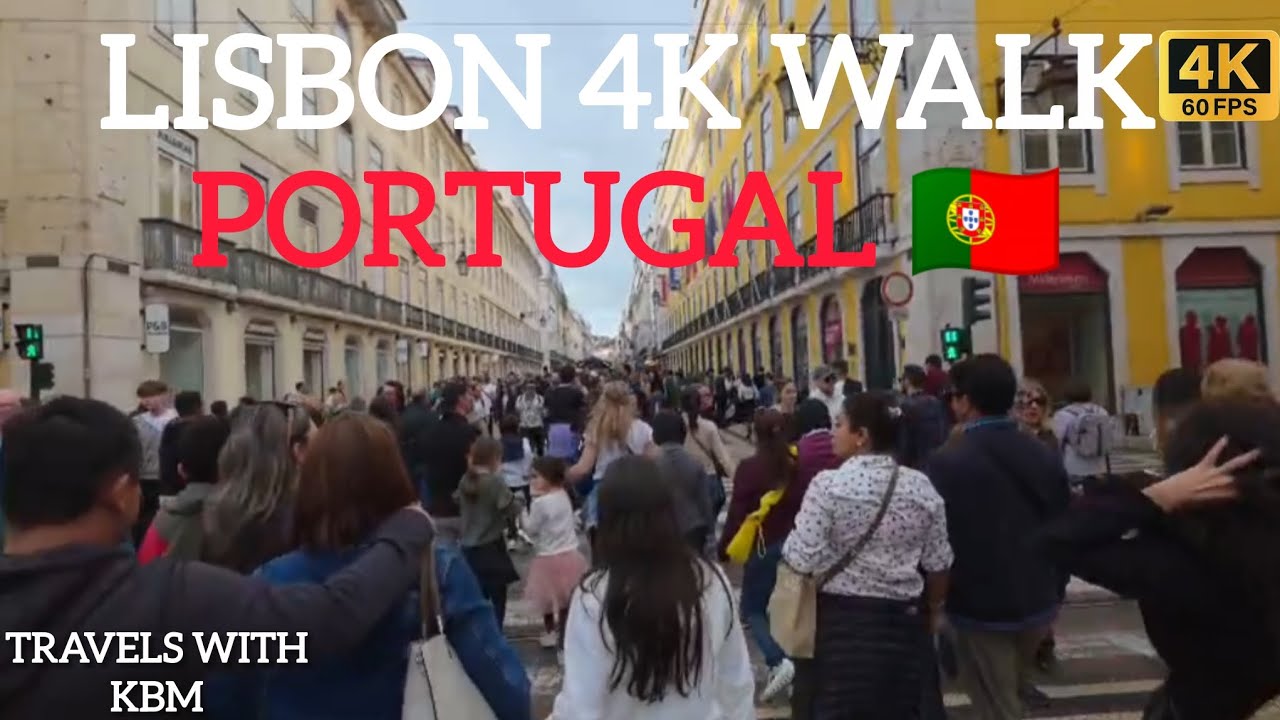 4K Walking Tour: From Pra&ccedil;a do Com&eacute;rcio to Rossio Square | Rua Augusta Street, Lisbon Portugal