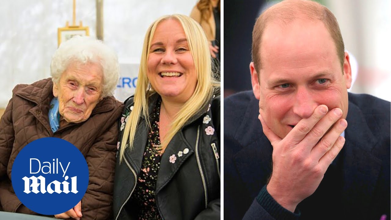 Prince William asked for a kiss by flirty 96-year-old great-grandmother
