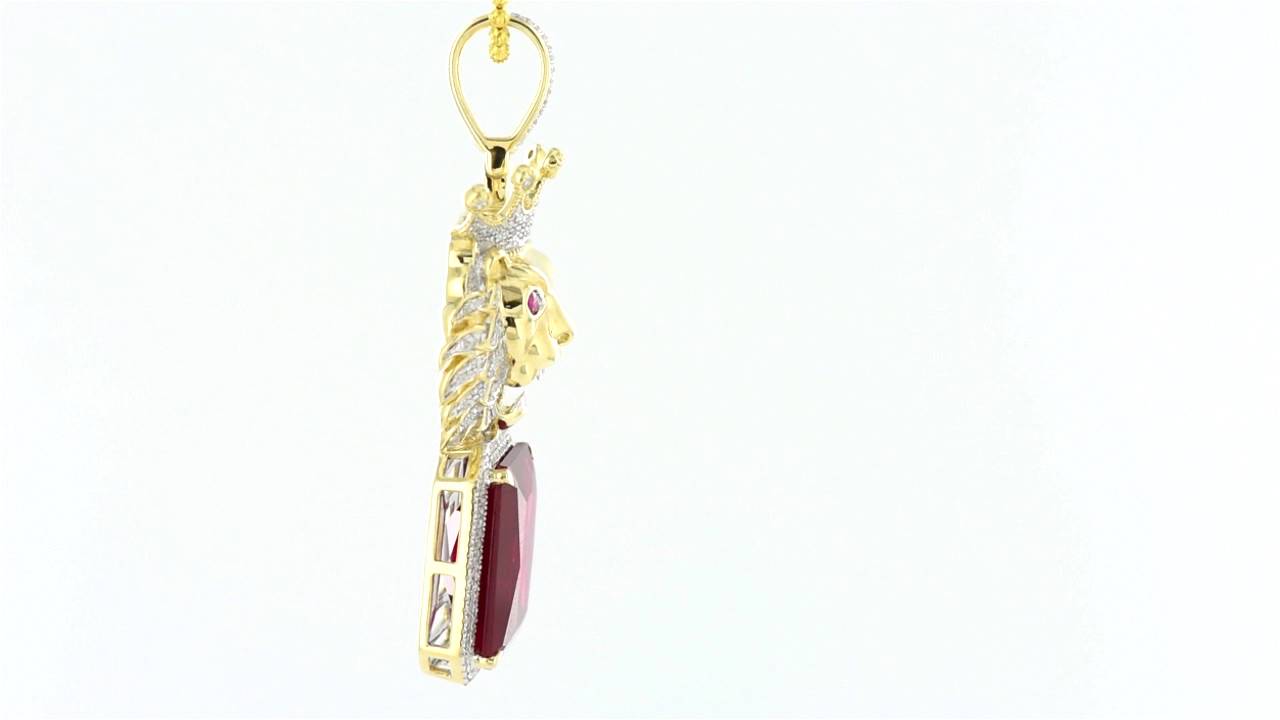 Fierce Gold Lion King with Crown Ruby Center Stone Ruby Eyes Pendant