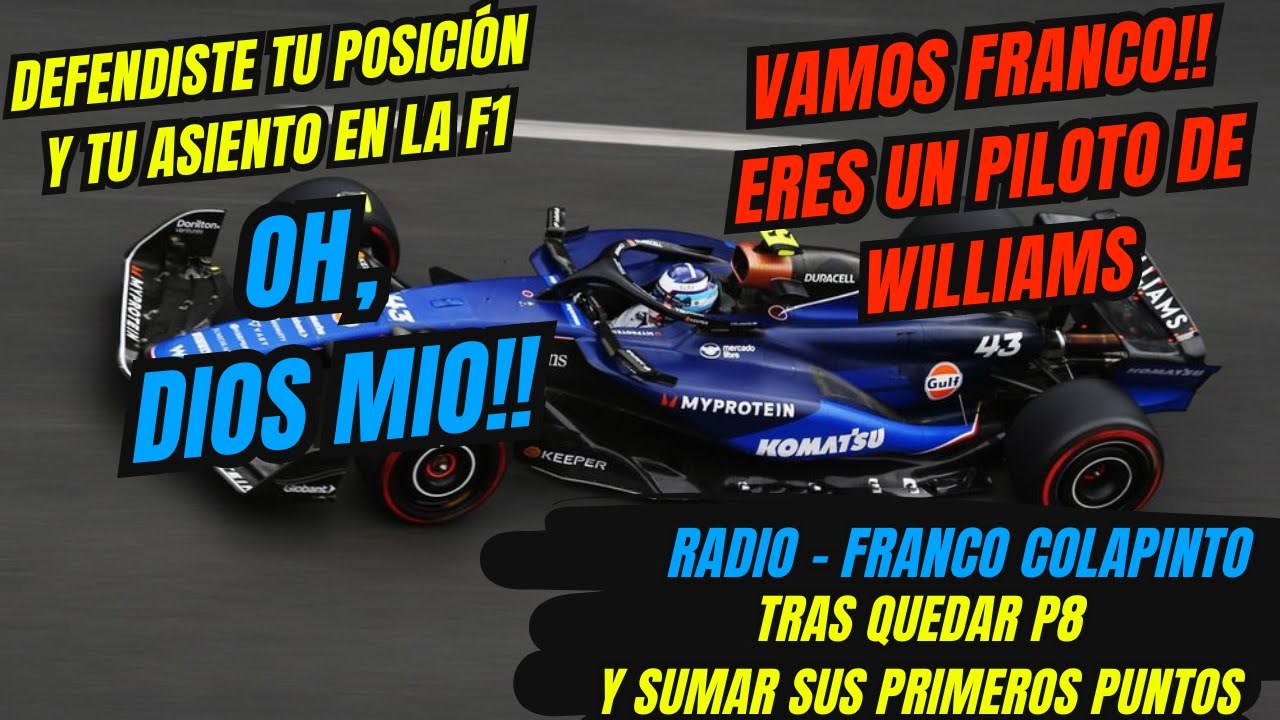 Orgullosos! Así es la Radio de Franco Colapinto, tras Quedar P8 y sumar sus Primeros Puntos. F1