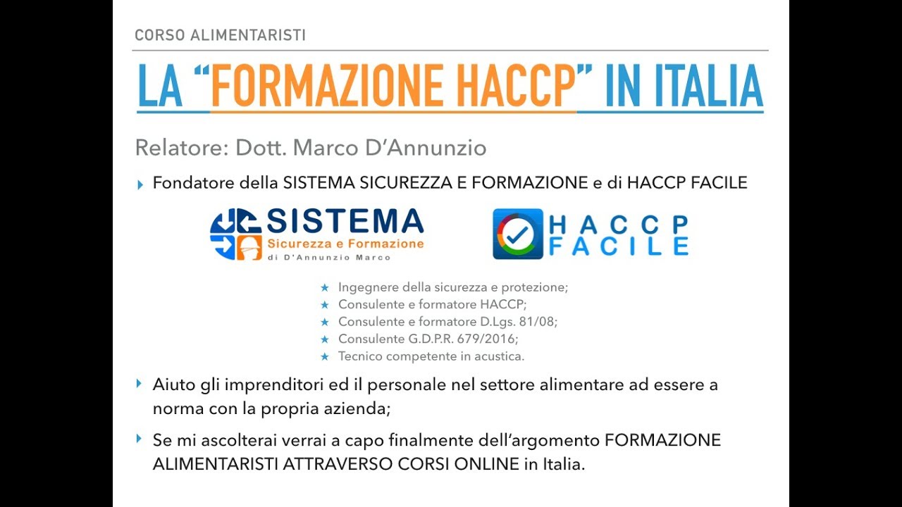 CORSO HACCP - LA FORMAZIONE