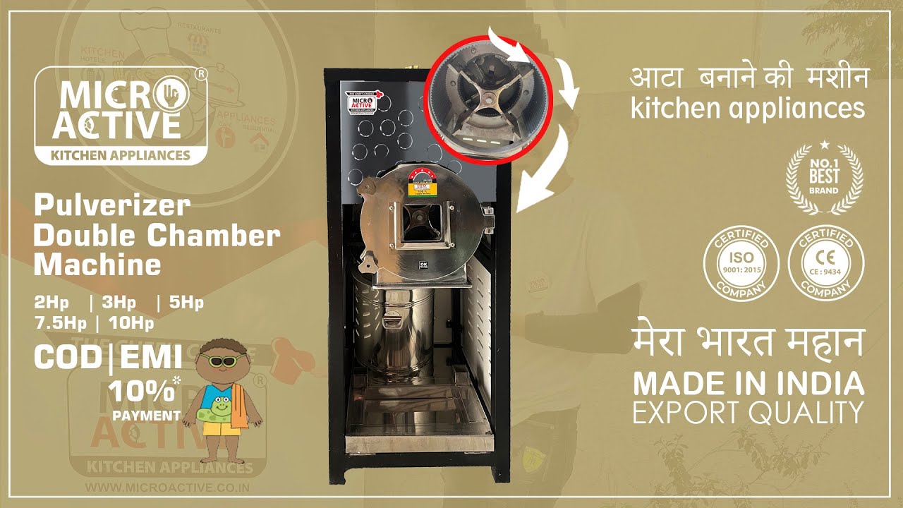 3HP / 2HP Stainless Steel SEMI-AUTO PULVERIZER MACHINE DOUBLE CHAMBER for Commercial use.