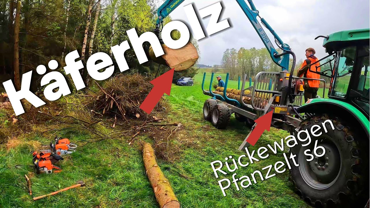 Käferholz mit Rückewagen Pfanzelt s6 und Stihl ms 261🌲🚜| Deutz Fahr 5070 d keyline