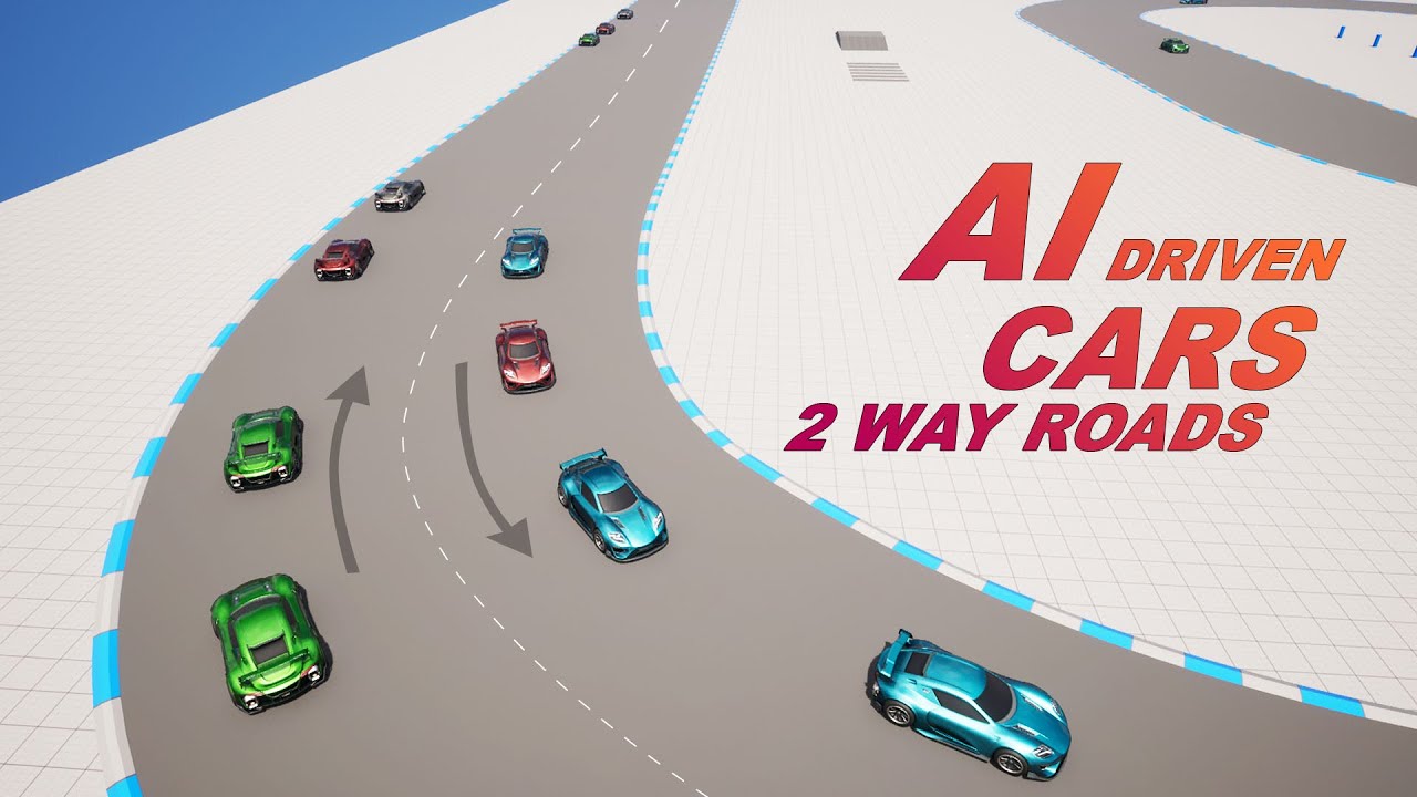 Unreal Engine 5 - AI Driven Cars #5 - Driving  on 2 way Roads