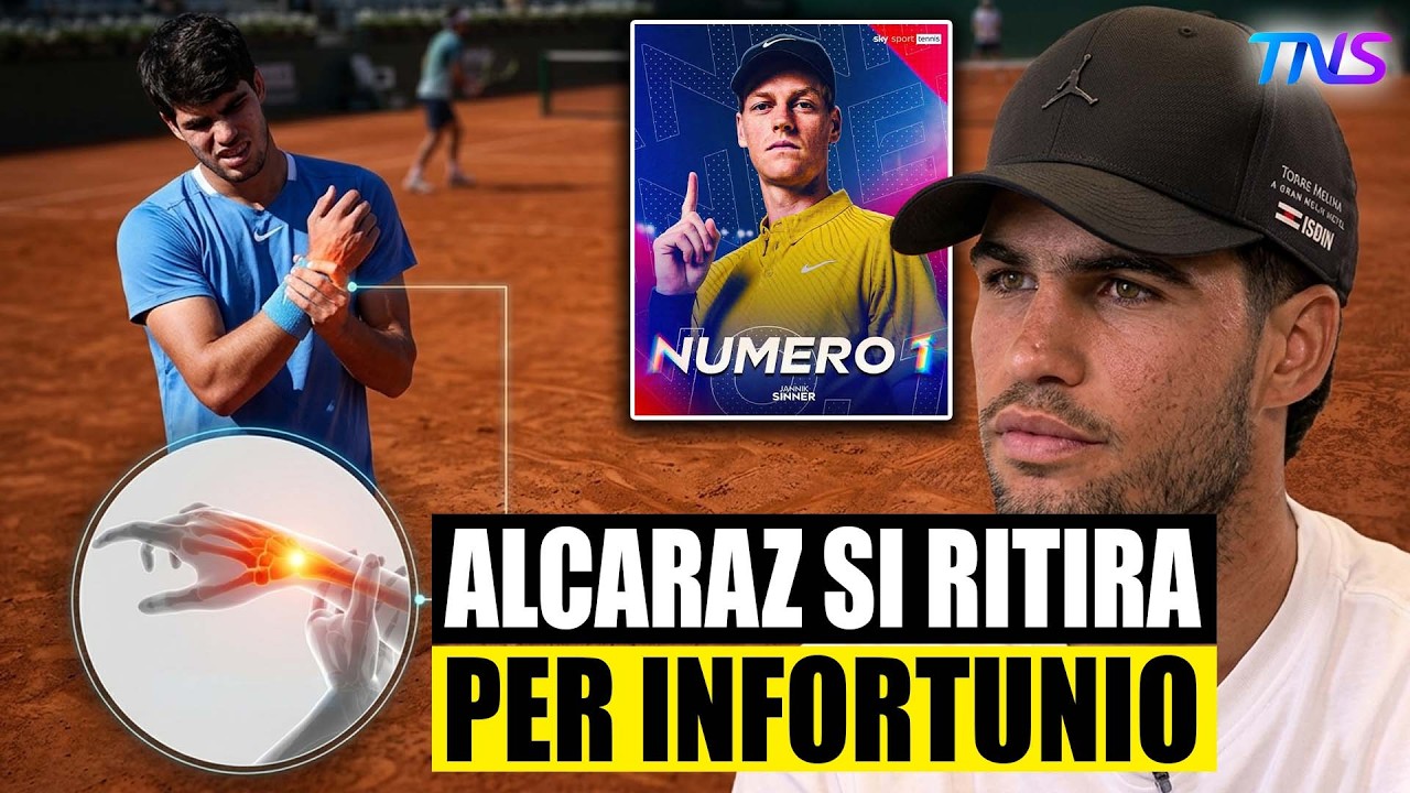 ALCARAZ CHOC: SI RITIRA PER INFORTUNIO, ORA SINNER E' SICURO DI RESTARE NUMERO 1
