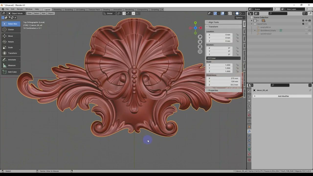 Blender. Подготовка модели к печати (декор на плоскости).