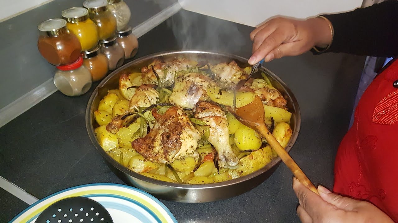 cuisses de poulet rôti pommes de terre haricots verts