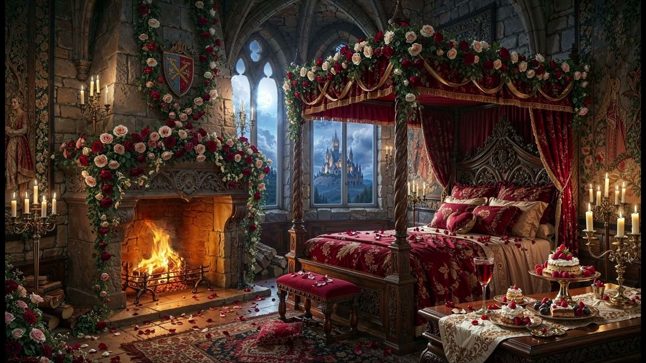 Medieval Fairytale Valentine's Day Ambience | Romantic Fireplace Crackling