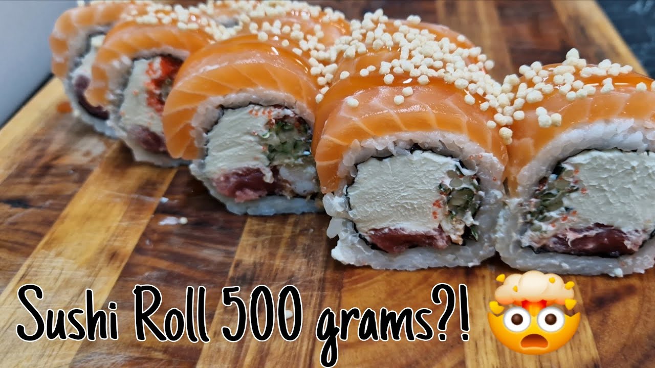 How to make a huge sushi roll at home?! Sushi roll with tuna, shrimp, salmon!
