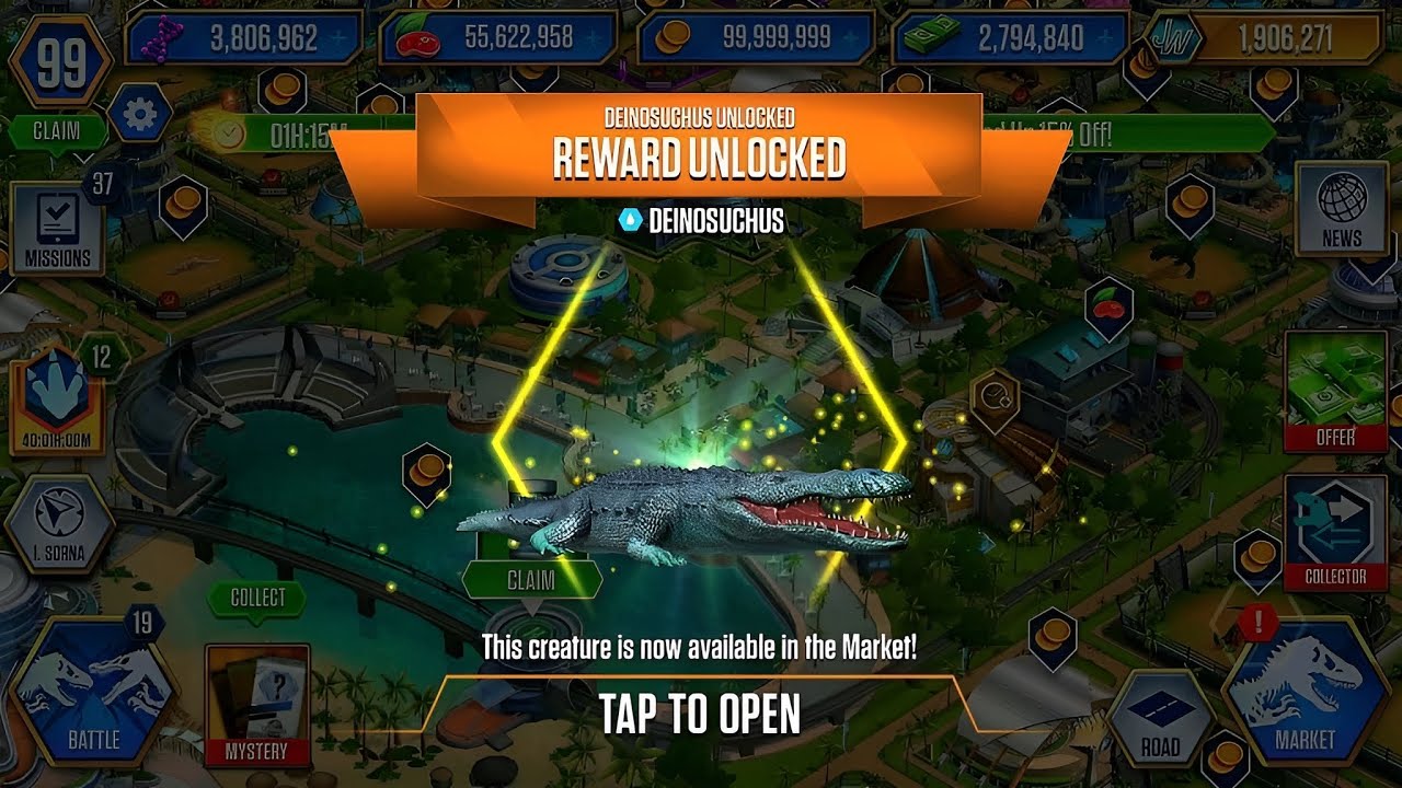 DEINOSUCHUS UNLOCKED X3 MAX LEVEL 40 | JURASSIC WORLD THE GAME