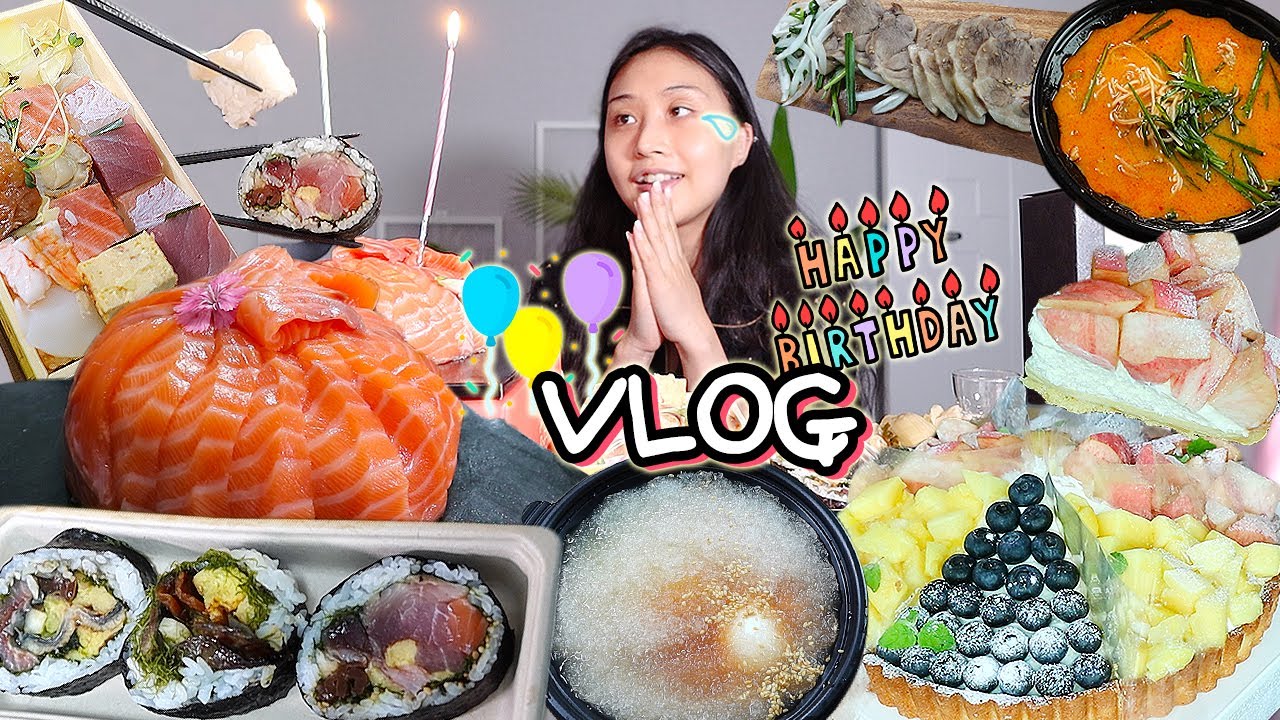 VLOG) 나혼자,, 생일 브이로그,,,🥳 혼술 회케이크 밀면 돼지국밥 초밥 과일타르트 먹방 mukbang blog