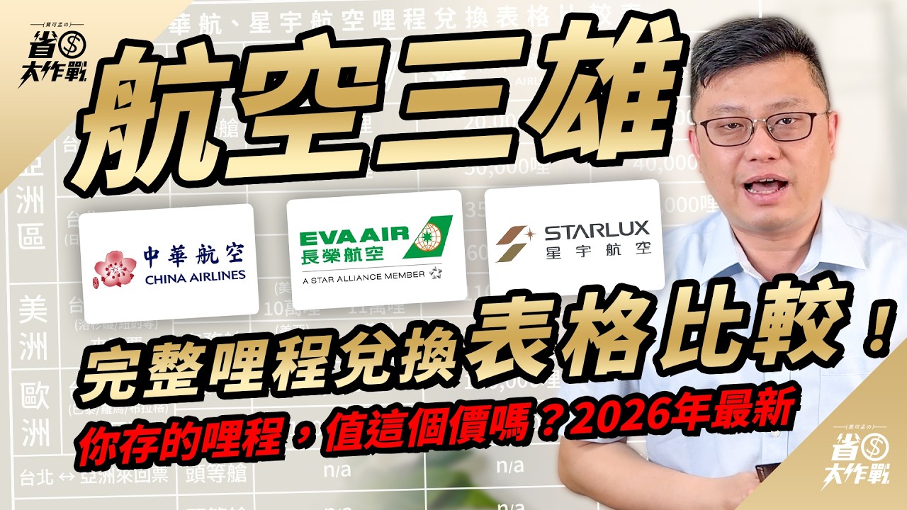 【航空三雄】長榮/華航/星宇哩程超級比一比：哪家換票最划算？完整表格比較攻略來啦，三家航司優缺點全解析！寶可孟教你用15萬哩爽飛歐美商務艙，你存的哩程，值這個價嗎？2026年最新