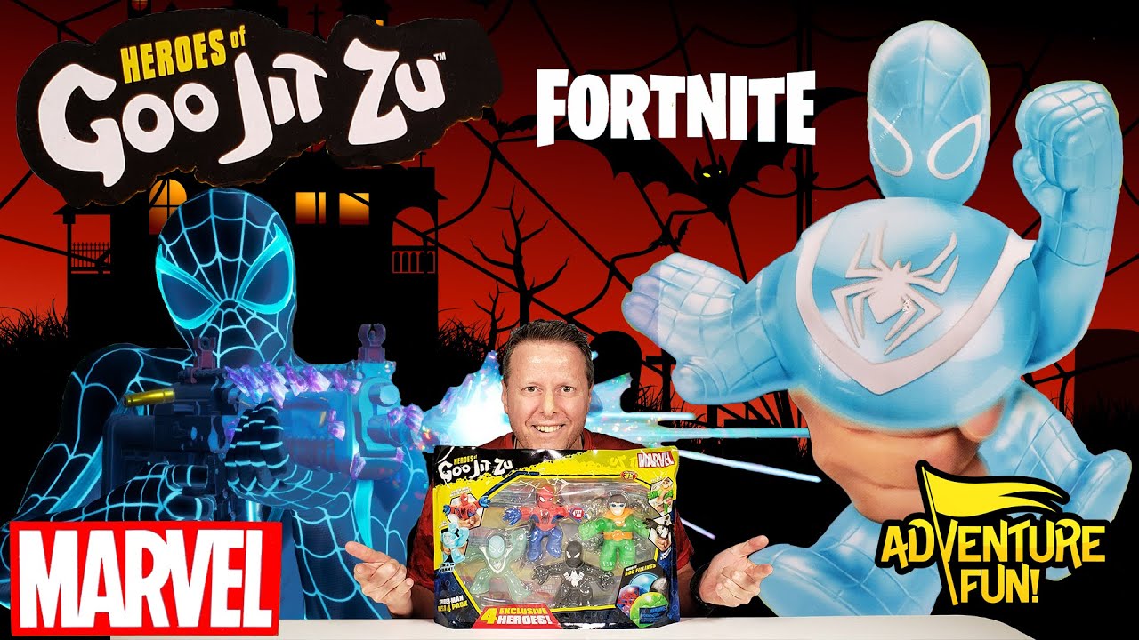 Обзор игрушки Marvel Heroes of Goo Jit Zu Spider-Man Mega 4 Pack Invisible & Glows AdventureFun!