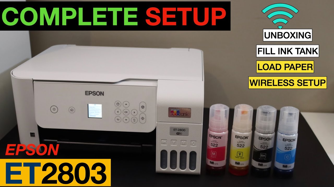 Настройка Epson EcoTank ET-2803, загрузка бумаги, заполнение чернильницы, настройка беспроводной ...
