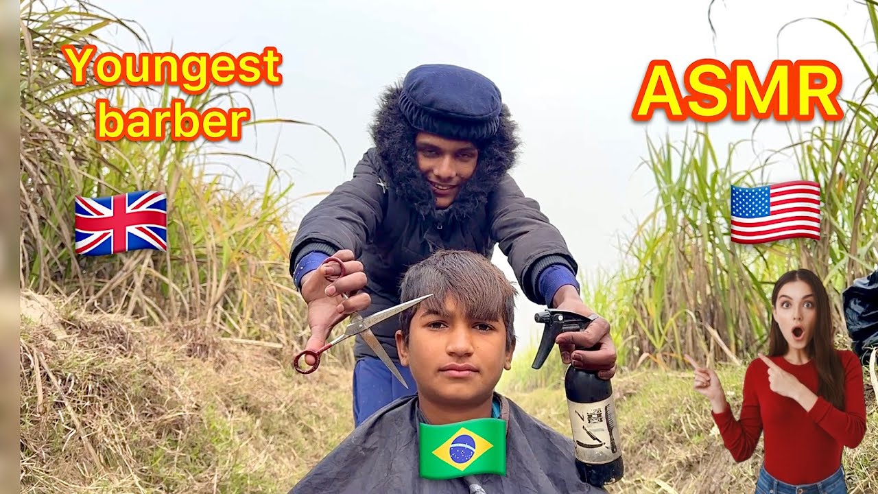 ASMR youngest barber 💈 in the world |Amazing Haircut with scissors only 