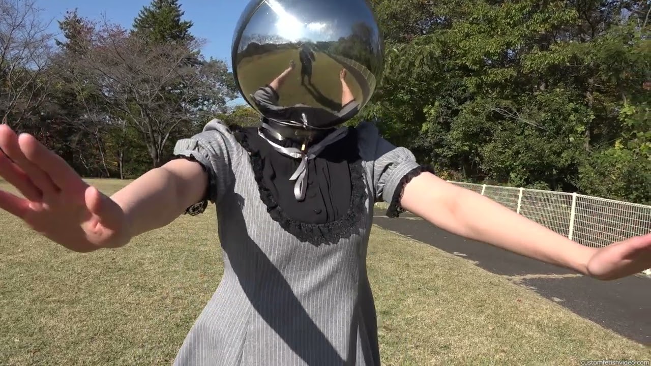 Mask fetish Walking through the park groping in an iron hat