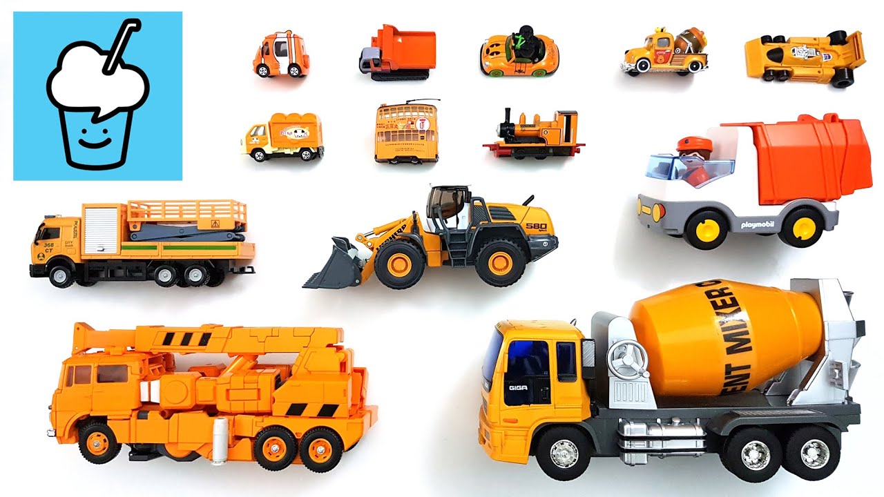 Orange vehicles review with Lego Tomica Transformers Playmobil