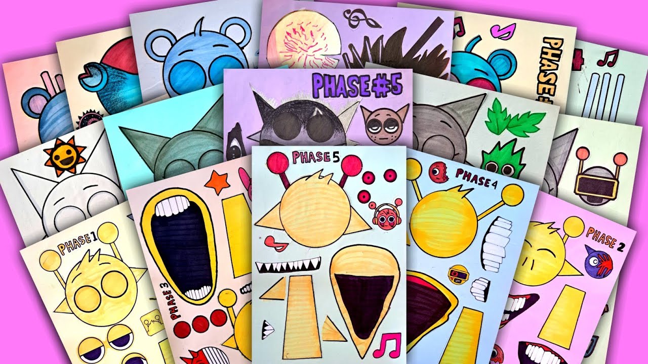 [Paper DIY] Phase 1 vs 2 vs 3 vs 4 vs 5 vs 6 Incredibox Sprunki - Sticker Book - SIMON, SKY, WENDA
