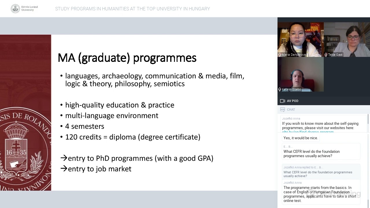 Info session: Study programs in humanities in Budapest