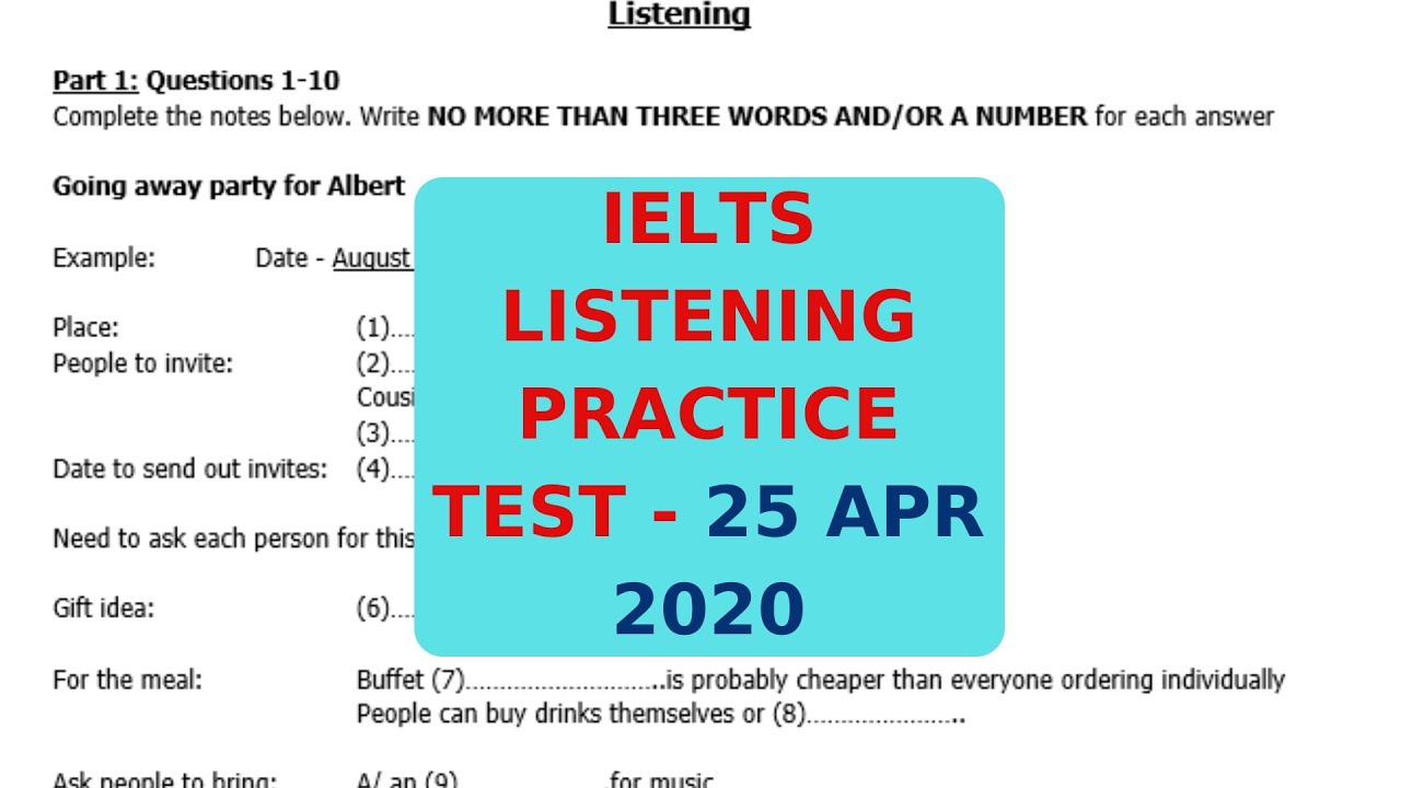 IELTS LISTENING PRACTICE TEST 25 APR 2020