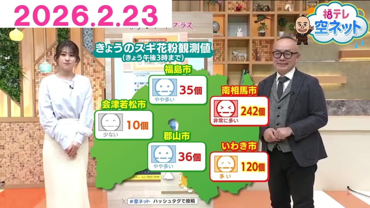 【ついに…スギ花粉の本格飛散始まる】福テレ空ネット（2026年2月23日放送)