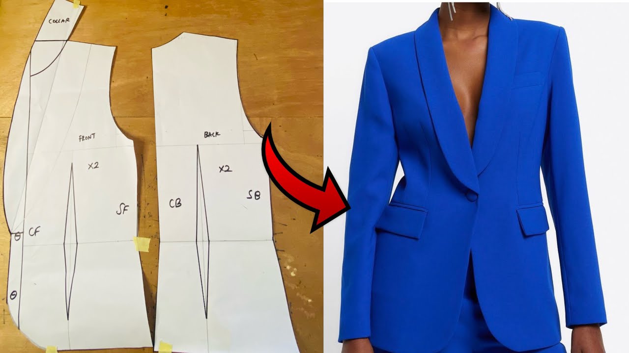How to draft a female blazer/ jacket pattern with a Shawl Collar [Detailed and Beginner Friendly]