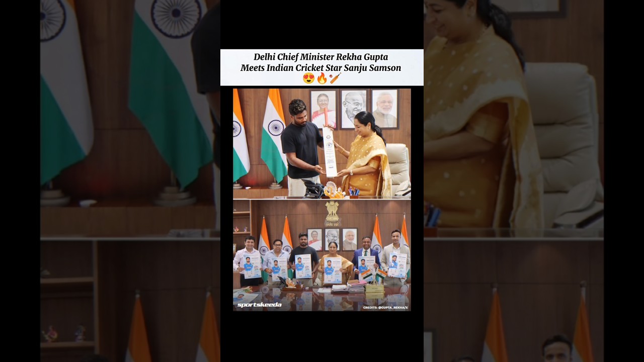 Delhi Chief Minister Rekha Gupta Meets Indian Cricket Star Sanju Samson. 🔥🏏😍