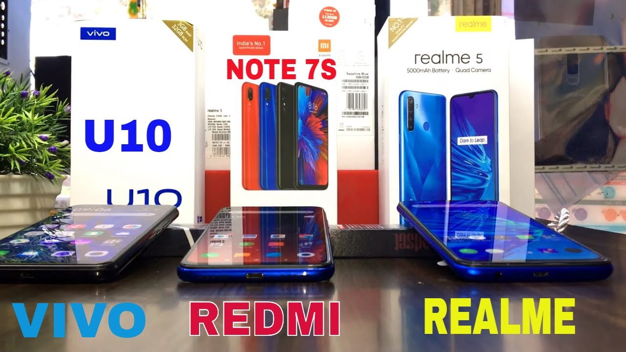 Vivo U10 vs Realme 5 vs Redmi Note 7s Unboxing+Compare in Hindi