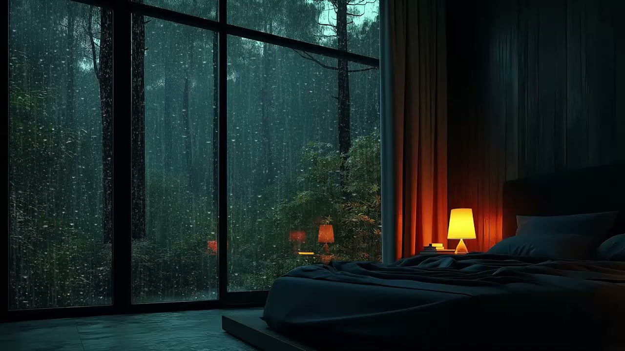 🌧️🎹 Rain on Window Piano Room | Cozy Bedroom Night Ambience | 3 Hours Relaxation Study Calm Sleep