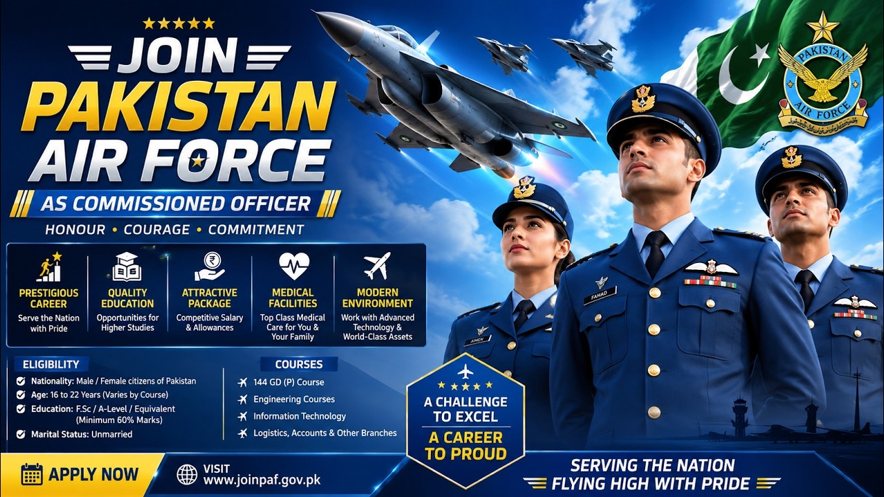 Join Pakistan Air Force as Commissioned Officer 2026 | PAF Registration, Eligibility, Courses Apply