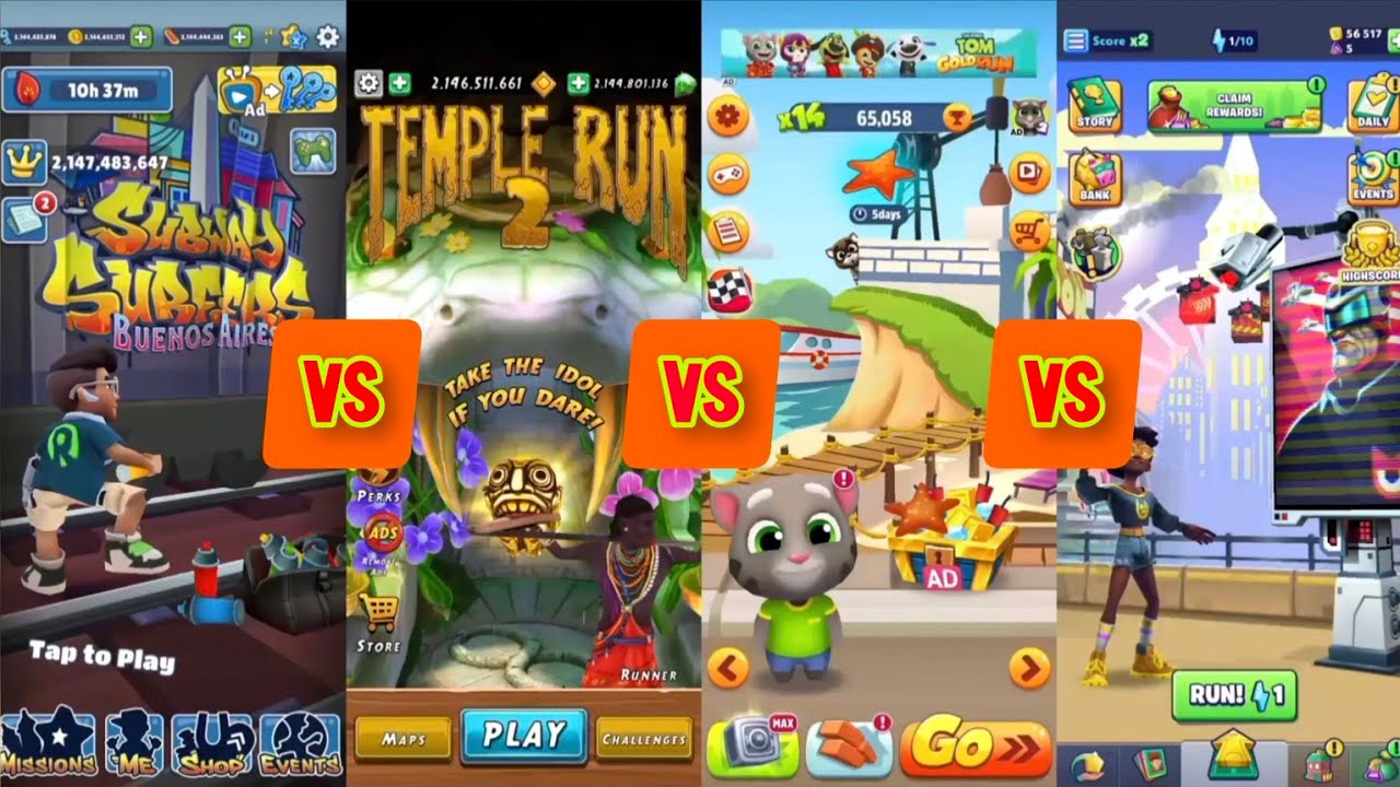 Subway Surfers Buenos Aires, Temple Run 2 Blooming Sands, Talking Tom Gold Run & MetroLand London