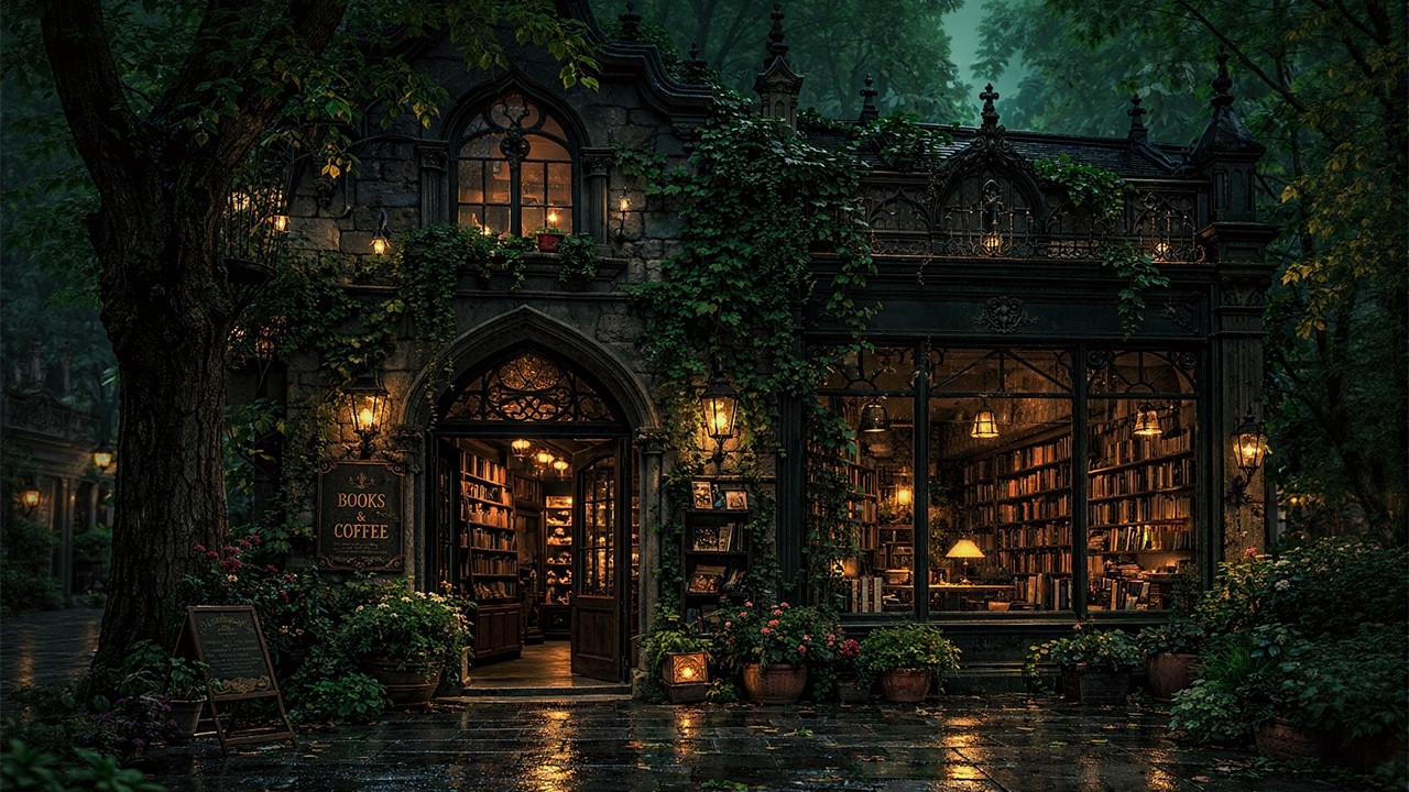 Gothic Bookstore Ambience in the Rain | Dark Academia Music for Reading & Deep Focus