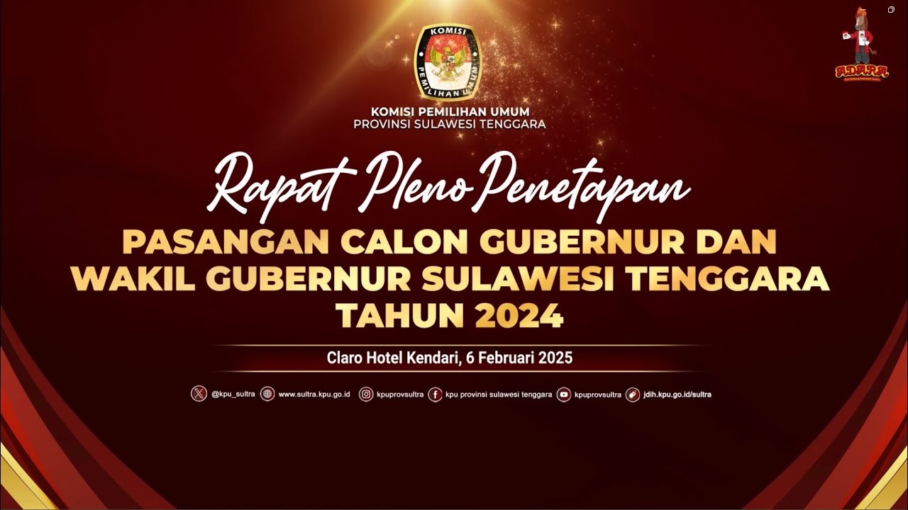 RAPAT PLENO PENETAPAN PASANGAN CALON GUBERNUR DAN WAKIL GUBERNUR SULAWESI TENGGARA TAHUN 2024
