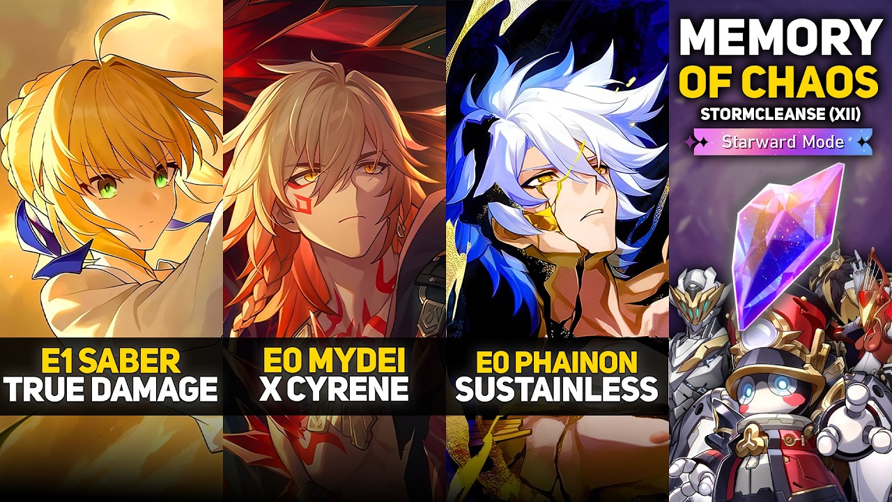 E1S1 Saber & E0S1 Mydei x Cyrene & E0S1 Phainon x Robin | Memory Of Chaos 12 Starward Mode | HSR 4.4