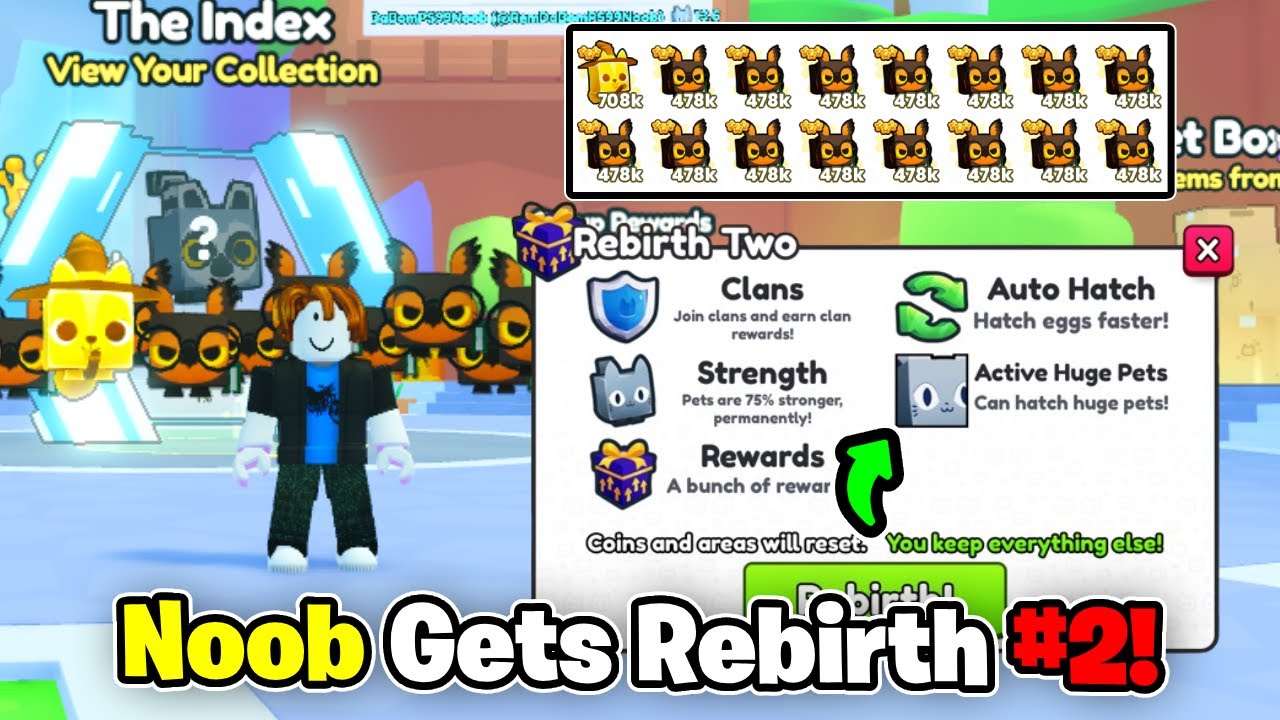 Noob Gets OP PETS & REBIRTH 2 In Roblox Pet Simulator 99!