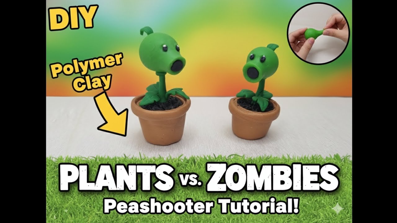 Plants V Zombies Peashooter Tutorial #plantsvszombies #peashooter #polymerclay #tutorial #craft #diy